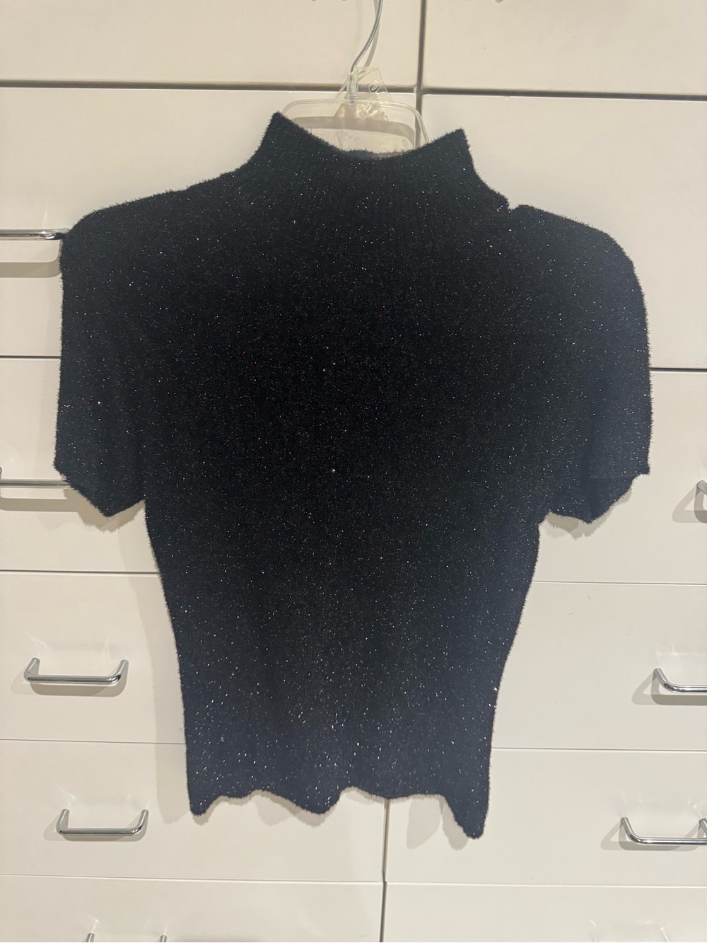 Emanuel Ungaro Black Sparkle Short Sleeve Mock Neck Top